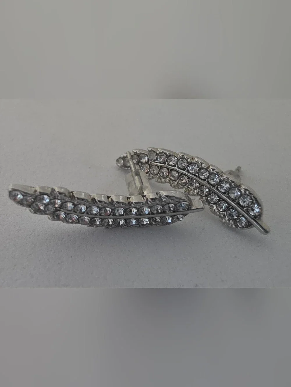 Crystal Pavé Silver Leaf Stud Earrings - Women Jewelry